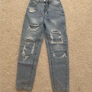 SHEIN Light Blue Distressed Boyfriend Jeans